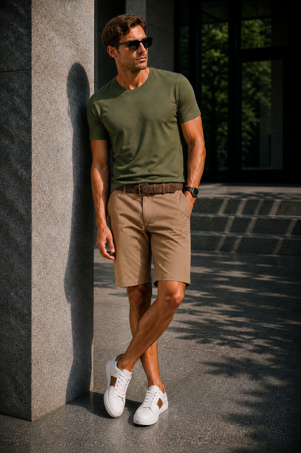 MENS CHINO SHORTS W/ STRETCH-COGNAC-SH-8027-INSEAM 11"