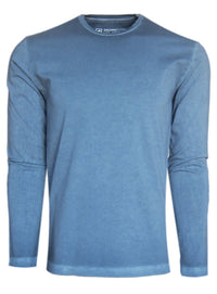 Georg Roth Los Angeles - Luxury Crew-Neck Long Sleeves Pima Cotton Mens T-shirt TCLS-5132 Capri Blue