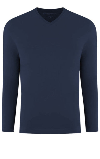 Georg Roth Los Angeles - Luxury V-Neck Long Sleeves Pima Cotton Mens T-shirt Navy TVLS-5013