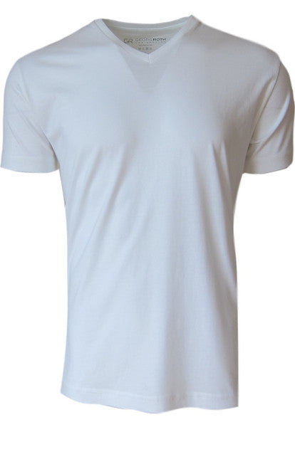 Luxury V-Neck Short Sleeves Pima Cotton Mens T-Shirt White TVSS-1013