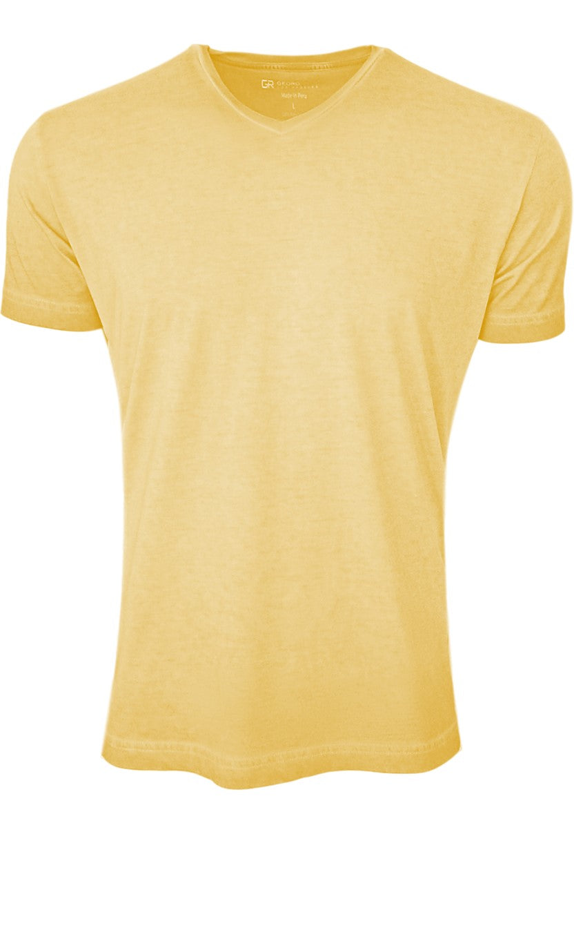 Luxury V Neck Short Sleeves Pima Cotton Mens T-shirt TVSS-2401 Yellow Garment Dyed