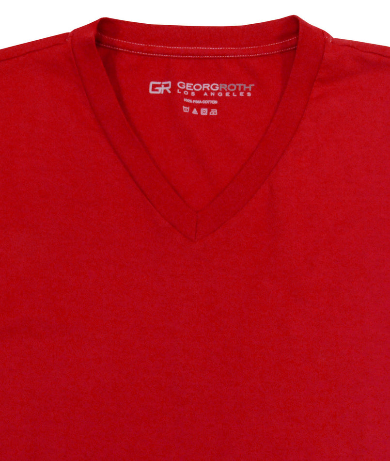 Georg Roth Los Angeles - Luxury Pima Cotton Mens V-Neck Short Sleeves Tshirt TVSS-3022 Red
