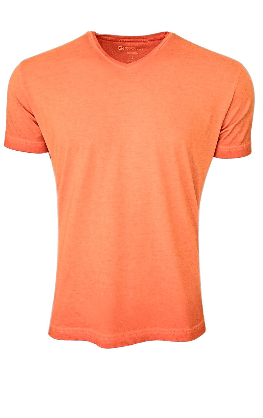 Luxury V Neck Short Sleeves Pima Cotton Mens T-Shirt TVSS-3131 Orange Garment Dyed