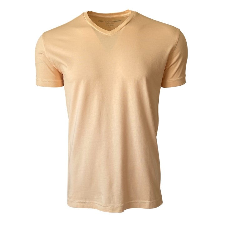 Luxury V-Neck Short Sleeves Pima Cotton Mens T-Shirt Garment Dyed Melon TVSS-3401