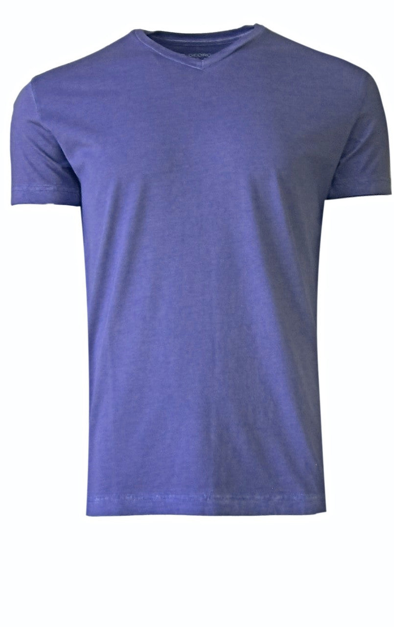 Luxury V Neck Short Sleeves Pima Cotton Mens T-Shirt TVSS-4101 Purple Garment Dyed