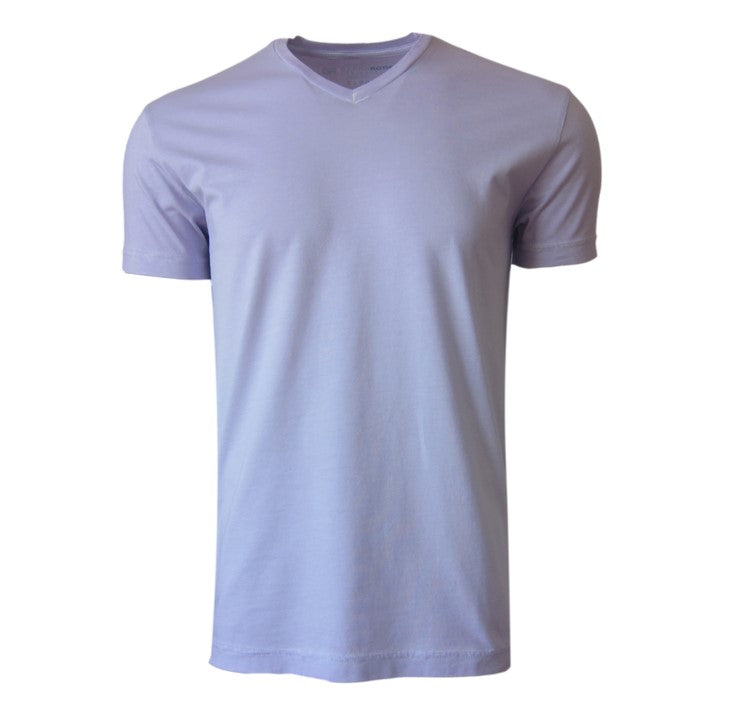 Luxury V-Neck Short Sleeves Pima Cotton Mens T-Shirt Garment Dyed Lilac TVSS-4301