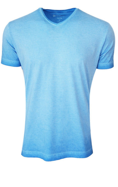Luxury V Neck Short Sleeves Pima Cotton Mens T-Shirt TVSS-5111 Turquoise Garment Dyed