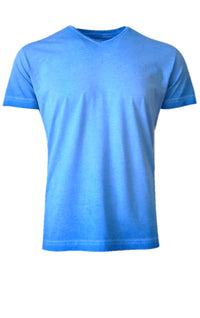 Luxury V Neck Short Sleeves Pima Cotton Mens T-shirt TVSS-5251 Blue Lagoon Garment Dyed