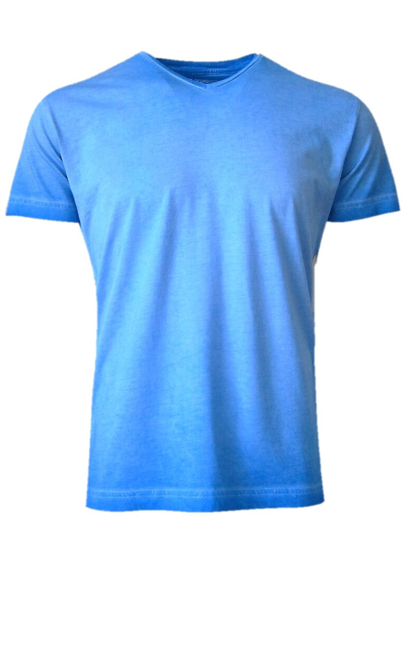 Luxury V Neck Short Sleeves Pima Cotton Mens T-shirt TVSS-5251 Blue Lagoon Garment Dyed