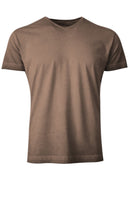 Luxury V Neck Short Sleeves Pima Cotton Mens T-Shirt TVSS-8101 Coffee Garment Dyed