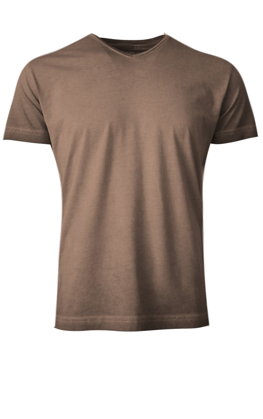 Luxury V Neck Short Sleeves Pima Cotton Mens T-Shirt TVSS-8101 Coffee Garment Dyed
