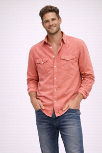 Tiki Napoli - Baby Cord Button Down - 430 Coral